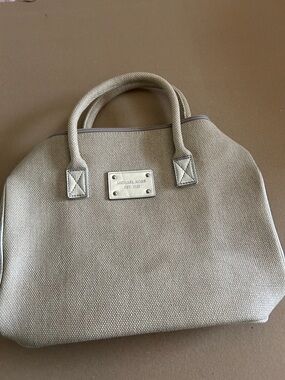 Michael Kors Light Beige Canvas Satchel with Branded Plaque